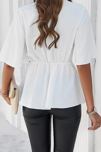 V-neck Waist-tie, Wide-sleeved Blouse