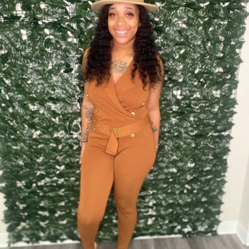 Copper Jumpsuit With Gold Buttons